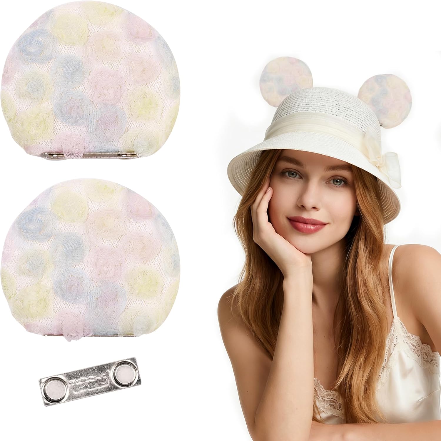 zhezesmila - Orejeras magnéticas de ratón para gorra, barretina, boina y gorro de cubo - Orejeras de ratón de 8.9 cm con clip para niños y niñas, conjuntos de disfraz