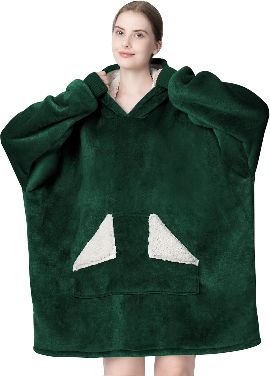 Touchat - Manta con capucha portátil, sudadera con capucha de forro polar sherpa de gran tamaño con bolsillo gigante y mangas para adulto, regalo de manta gris cálida y acogedora para mujeres
