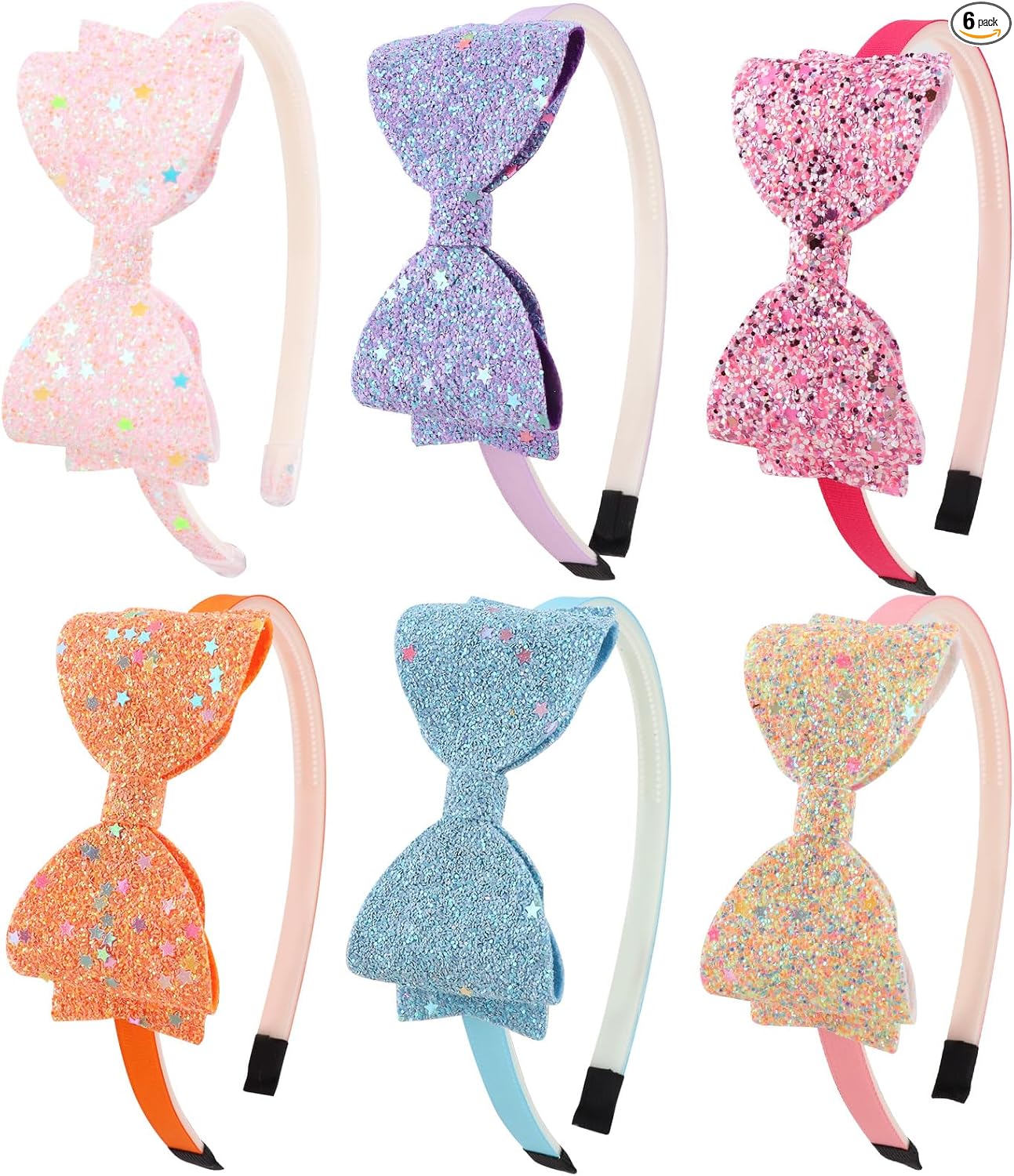 DRESHOW Girls Bow Headbands Glitter Headband for Childs Heart Star Headband for Toddlers Teens