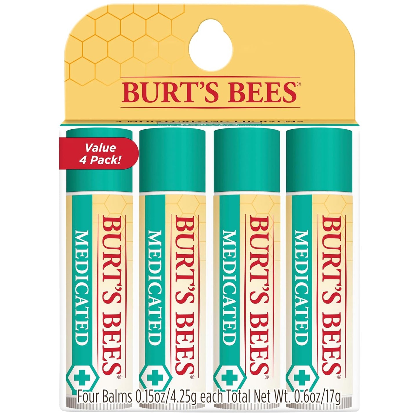 Burt's Bees Bálsamo labial, cuidado de labios hidratante, 100% de origen natural, ultra acondicionador con karité, cacao y manteca de kokum, 0.15 onzas, cuatro tubos