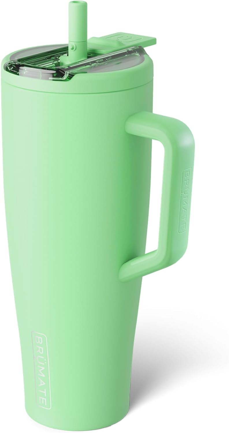 BrüMate Era Flip - Vaso de 40 onzas con tapa con pajilla cubierta 100 % a prueba de fugas, popote higiénico cubierto, botella de agua de acero inoxidable aislada con asa, apto para portavasos, sin BPA (Lilac Dusk)