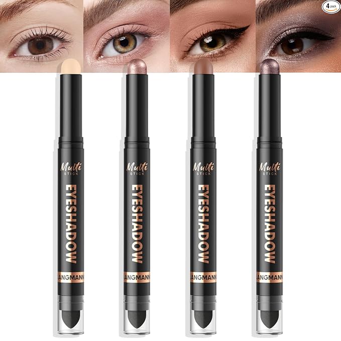 LANGMANNI 8Colors Dual-Ended Cream Eyeshadow Stick Set – Silky Smooth, Waterproof & Transfer-Proof, Built-in Blender Brush, All-Day Matte & Shimmer Wear Eye Makeup(#A)