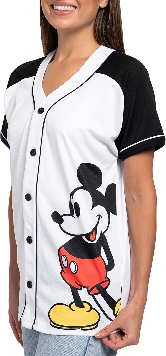 Disney Mickey Mouse Stitch Jack Skellington - Camiseta para mujer, con botones frontales, talla grande