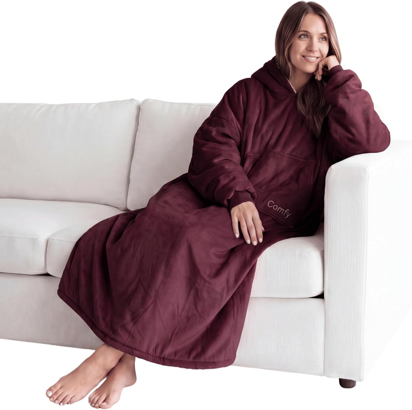 THE COMFY Original - Manta de forro polar de microfibra con forro sherpa, diseño de gran tamaño con capucha y bolsillo de Shark Tank