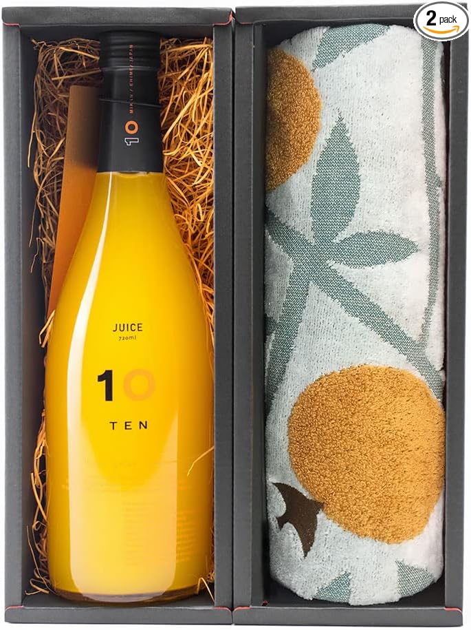 10FACTORY Gift Ehime Mandarin Orange Juice, Imabari Towel, Iori Mikan Set, Boxed, Handbag Included, High Quality, Additive-Free, Made in Japan (Handkerchief + 6.8 fl oz (200 ml) x 3)