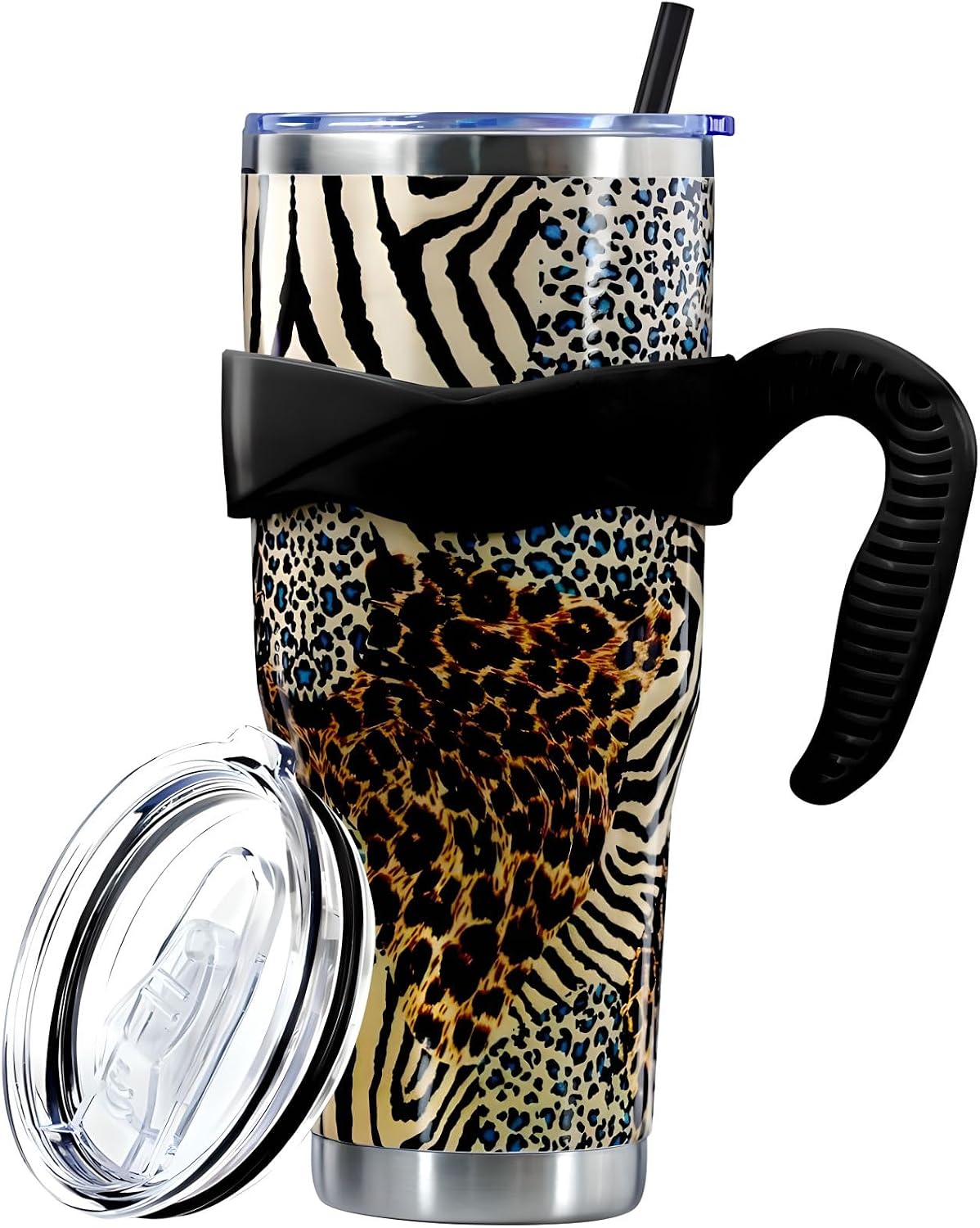 Sunmdecor Vaso de 40 onzas con asa y pajitas de silicona, vaso aislado de café con asa, vaso de 40 onzas con asa