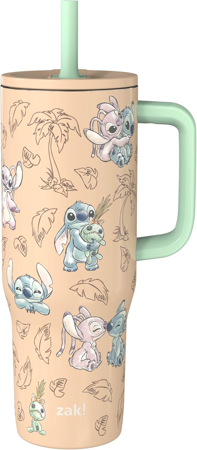 Zak Designs Disney Sutton Taza de viaje para llevar contigo, de 30 onzas, de acero inoxidable con aislamiento al vacío, con popote de silicona y asa para bebidas frías (dibujo de Mickey Mouse)