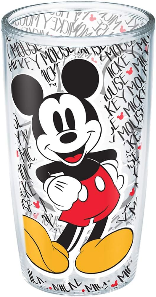 Tervis Disney - Vaso con estampado de nombre de Mickey Mouse con envoltura y tapa roja, 24 onzas, transparente, 1 unidad (paquete de 1)