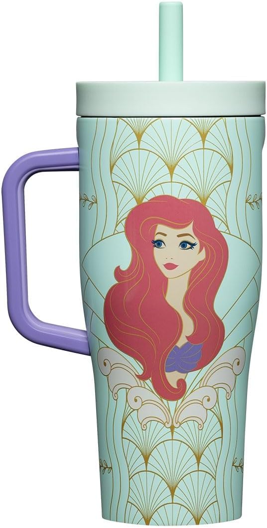 Corkcicle Cruiser Vaso Térmico Aislado con Asa y Pajita - Mantiene las Bebidas Frías 20 Horas - Triple Aislamiento - Regalo de Bebidas de Verano - Mantiene las Bebidas Heladas - 40 oz - Princesa