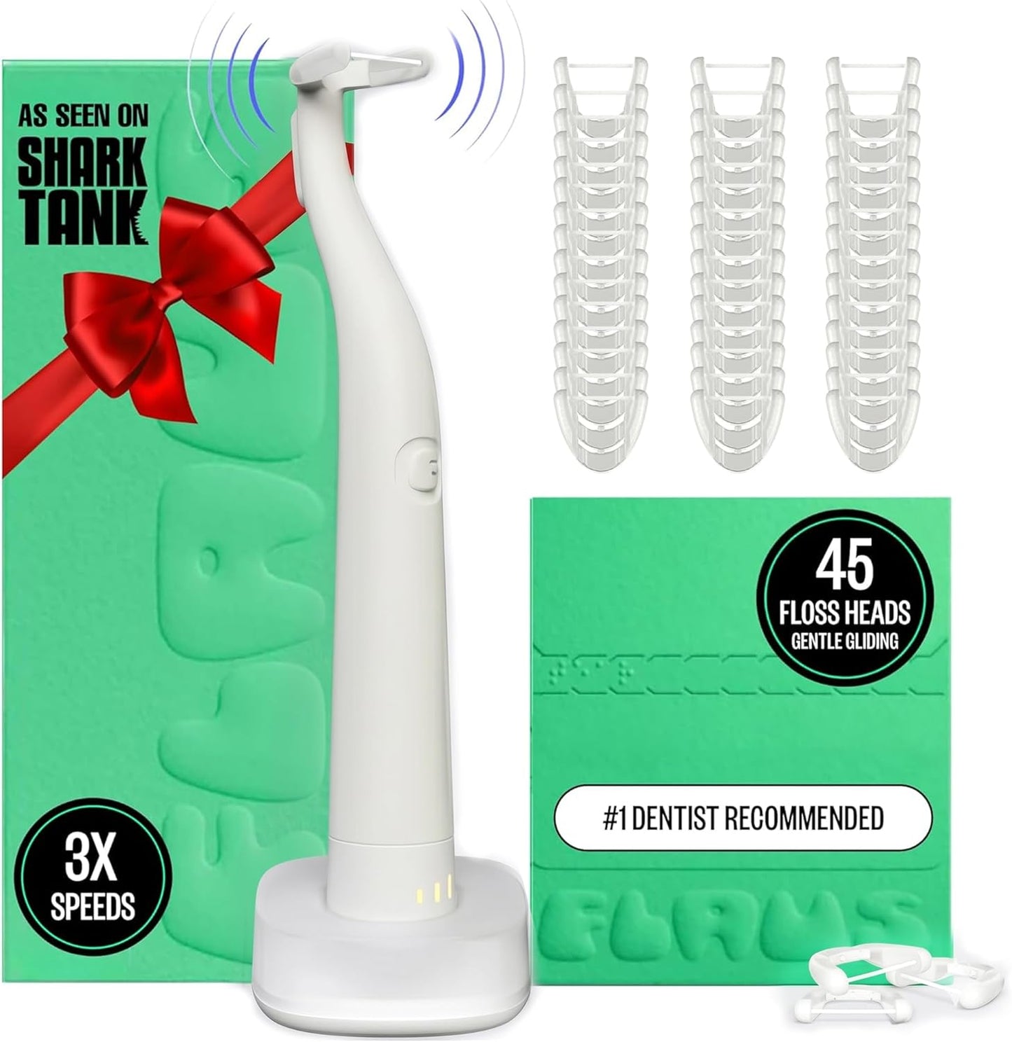 FLAUS Electric Flosser (Gentle Glide) - Shark Tank + Oprah's List - Water Floss Alternative - Dental Plaque Remover for Adults - Easy Vibration Power Flossing - Safe Portable Gum + Teeth Cleaning Tool