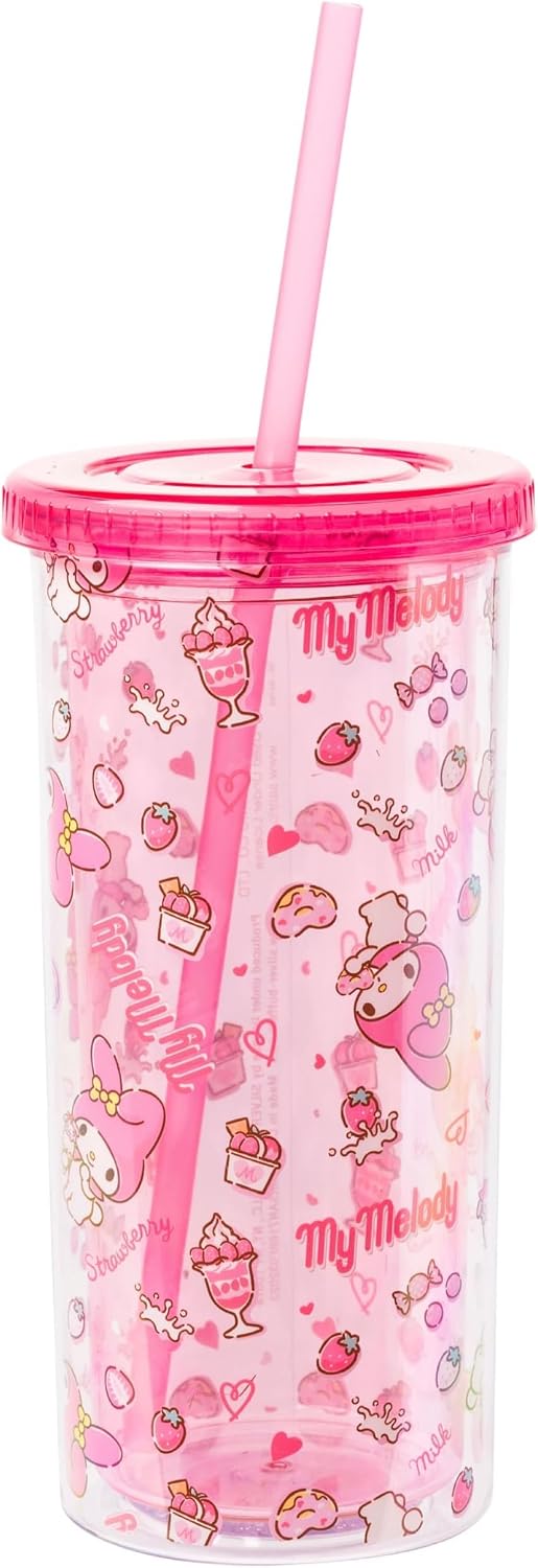 Silver Buffalo Disney Lilo and Stitch Ohana - Vaso de plástico con tapa y pajilla, 32 onzas