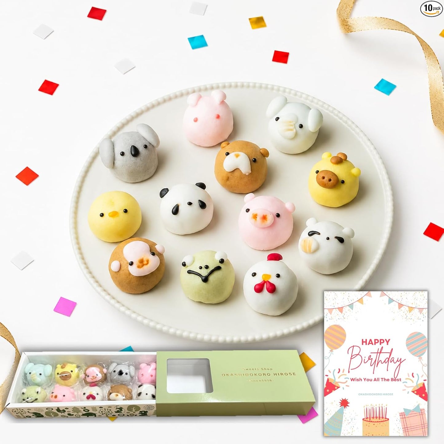 Hirose, Animal Bunju, 10 Pieces, Japanese Confectionery Manju Noodles, Japanese Confectionery Present, Medium (10 Pieces)