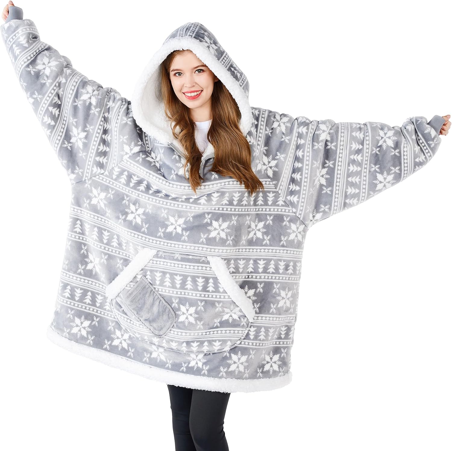 Giggling Getup Manta con capucha para adultos, regalos para adolescentes, niñas, hermanas, mujeres, forro polar sherpa, sudadera con capucha, cálida y acogedora con bolsillo y mangas, color beige gato