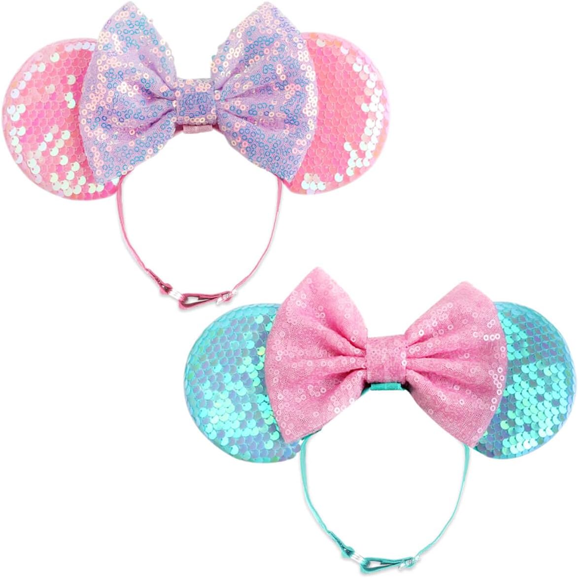 AQOKKA Mouse Ears Headband with Bow and Minnie Ears Hair Accessories for Women Girls Birthday Party Decoration