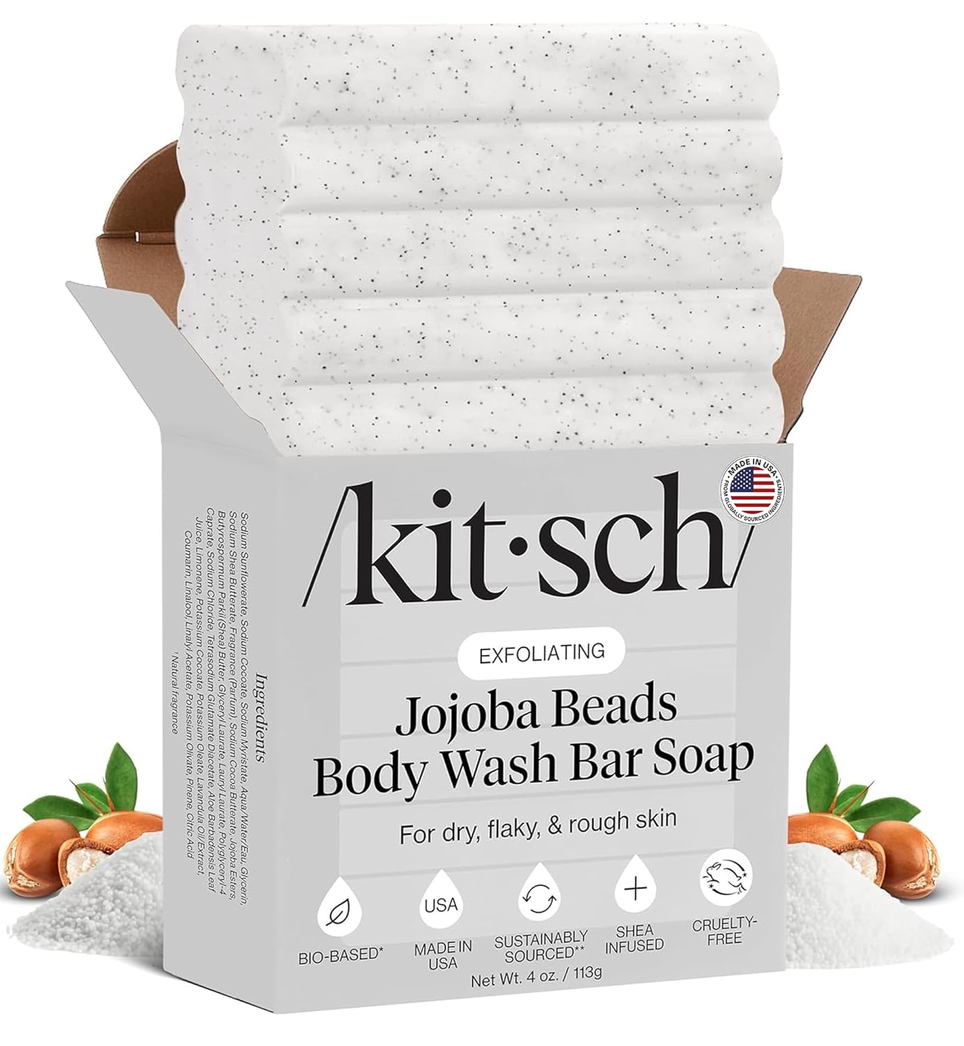 Kitsch Jabón corporal exfoliante de manteca de karité x diseño de Stormtrooper de Star Wars, jabón en barra hidratante y barra de jabón suave, hidrata, suaviza y calma la piel, sin parabenos, silicona