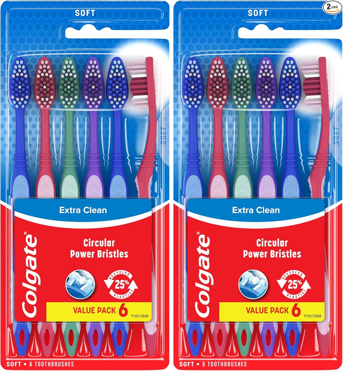 Cepillo de dientes Colgate Extra Clean, cepillo de dientes suave para adultos, 6 unidades (paquete de 1)
