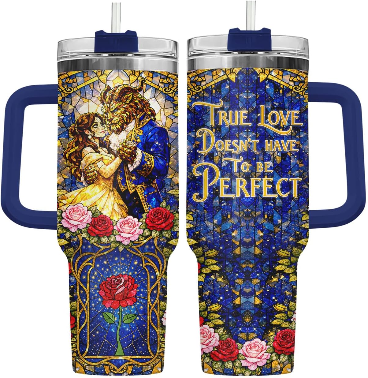 34HD Vaso de princesa rana de 40 onzas, taza de viaje aislada de acero inoxidable con asa y tapa con pajilla, regalo de cumpleaños, taza de películas de princesa de cuento de hadas para mujer