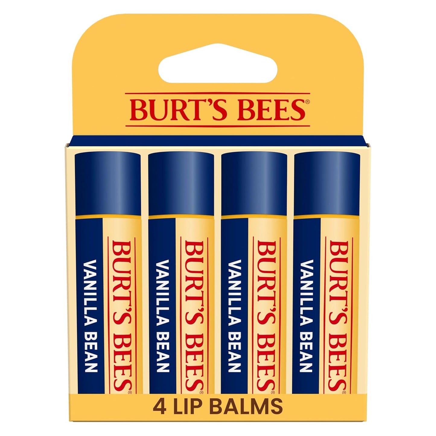 Burt's Bees Lip Balm, Beeswax, Strawberry, Coconut and Pear, and Vanilla Bean Pack, With Responsibly Sourced Beeswax, Tint-Free, Natural Lip Treatment, 0.15 oz., Four Tubes