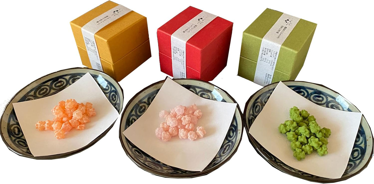 Iroha Traditional Sugar Candy 3 Varieties Set - Peach, Banana, Lemon, Cherry, Handmade Souvenir Petit Gift Delicious Nostalgic Konpeito Tea Time Favors Return Gift New Flavor