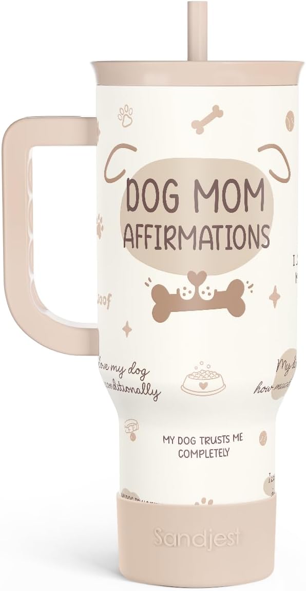 SANDJEST Vaso de 40 onzas con asa y pajilla, taza de café de viaje de acero inoxidable aislado para mujeres, niñas, amantes de la playa, idea de regalo para cumpleaños, Navidad, día de la madre, vacaciones de verano (color)