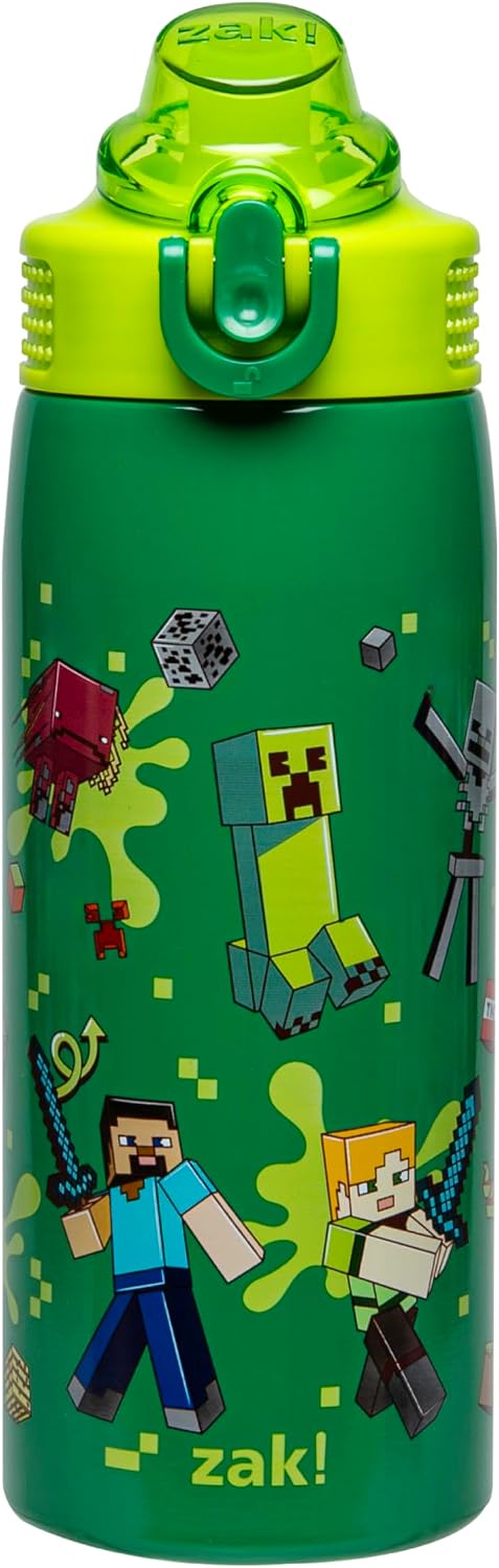 Zak Designs Disney Sage - Botella de agua para niños para la escuela o viajes, botella de agua de acero inoxidable de 19 onzas con pajita, asa y tapa de boquilla desplegable a prueba de fugas (Stitch)