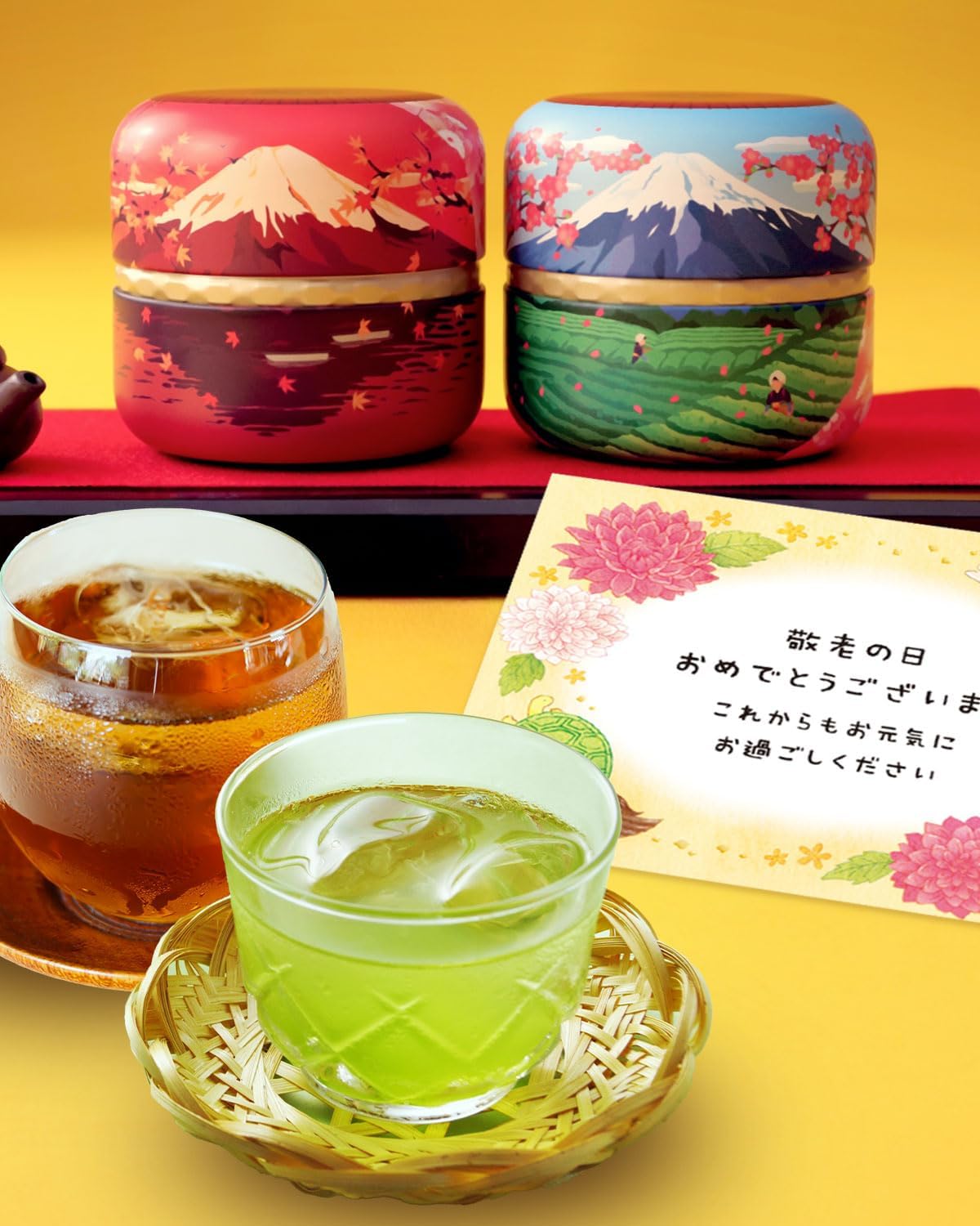 Arahataen Japanese Tea Gift Set Fuji Calendar Can 70g×2 Bottles Boxed Natsume Can Gift Set Shizuoka Green Tea Deep Steamed Tea Leaves Gift Present Makinohara Tea Fujisan Auspicious Object