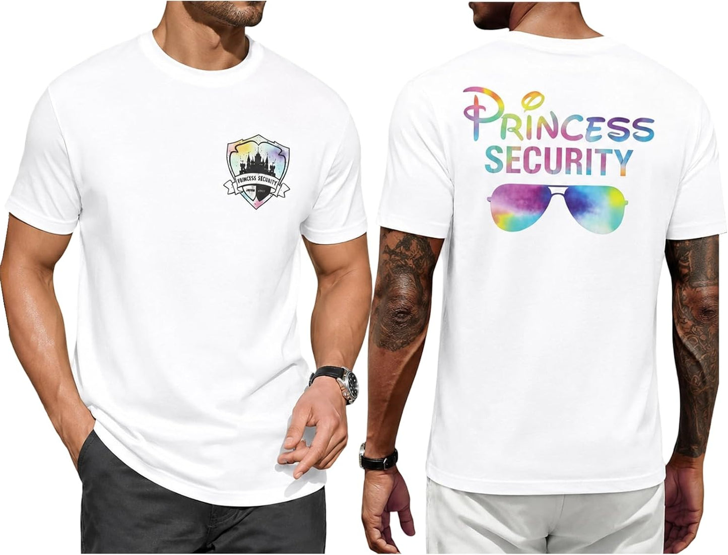 FRYAID Camiseta del Equipo de Seguridad de Princesas para Hombres Camiseta Mágica Reino Mágico Camisetas Papá Fiesta de Cumpleaños Viaje Familiar Tops de Manga Corta