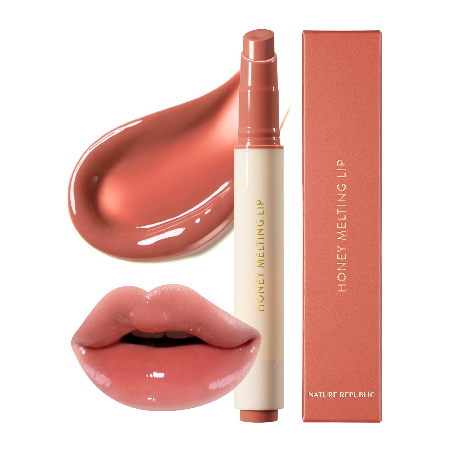 Nature Republic Labios de fusión de miel (03 BERRY) Palo de labios suave, brillo hidratante, bálsamos hidratantes, tinte transparente, brillo y acabado brillante, maquillaje coreano