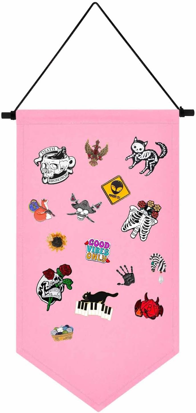 2 piezas organizador de broches para colgar en la pared, soporte de exhibición de joyas de lienzo, soporte para pines de esmalte, soporte para colgar banderines, organizador de aretes y
