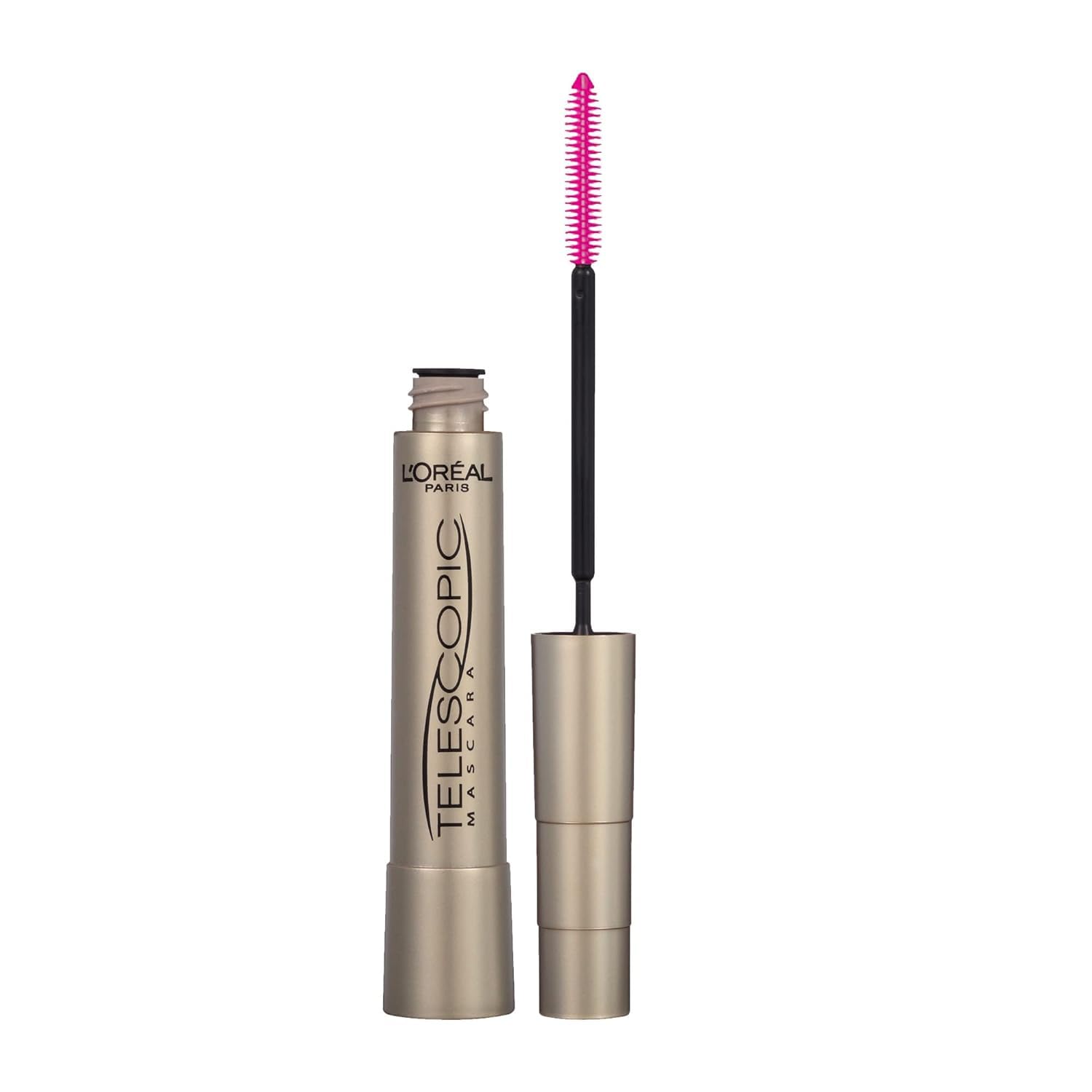 L'Oreal Paris - Máscara de alargamiento de pestañas, maquillaje telescópico original, con cepillo de doble precisión para separar pestañas, lavable, marrón negro, 8 mL, paquete de 1