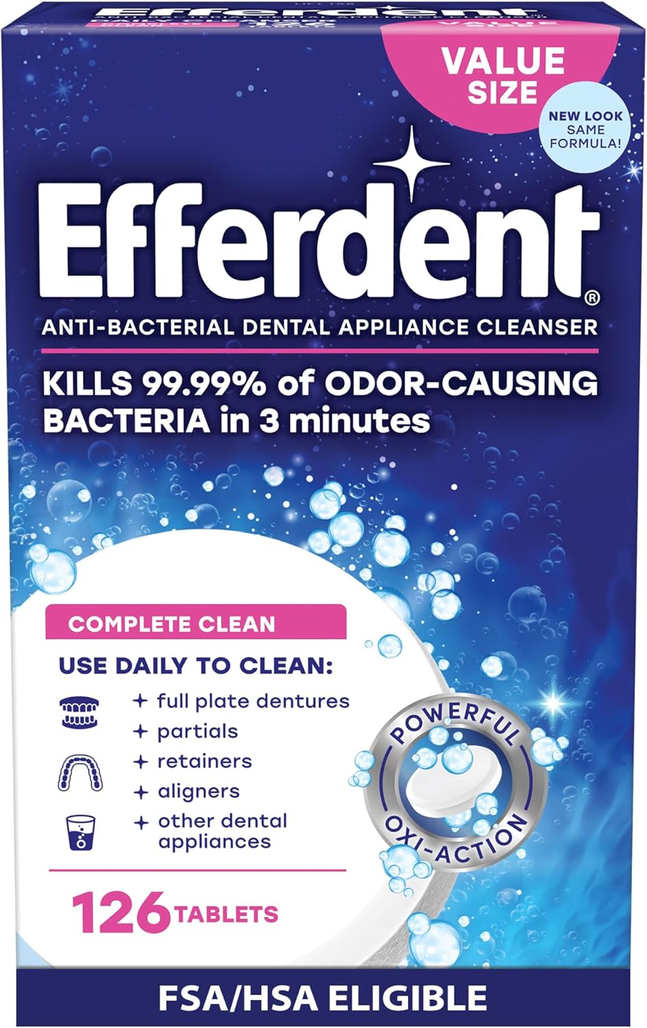Efferdent - Tabletas de limpieza dental, completamente limpio, 102 tabletas