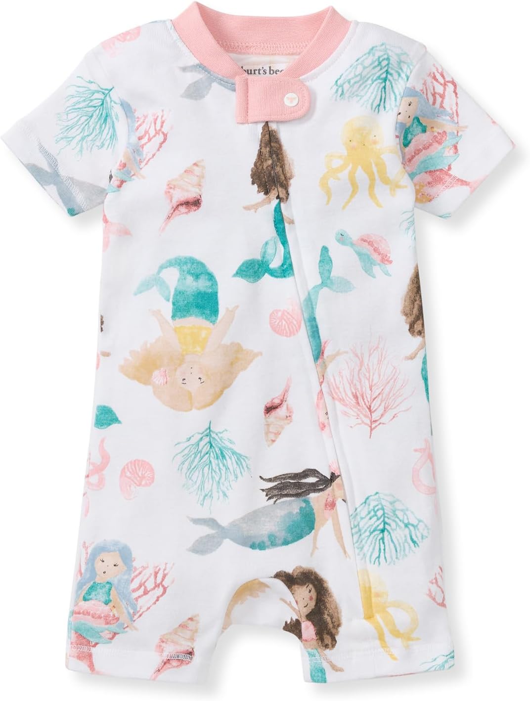 Burt's Bees Baby Pijama de manga corta, mameluco unisex de una pieza | Pijama de una sola pieza de algodón orgánico suave que proporciona una opción de cremallera para climas cálidos para bebés