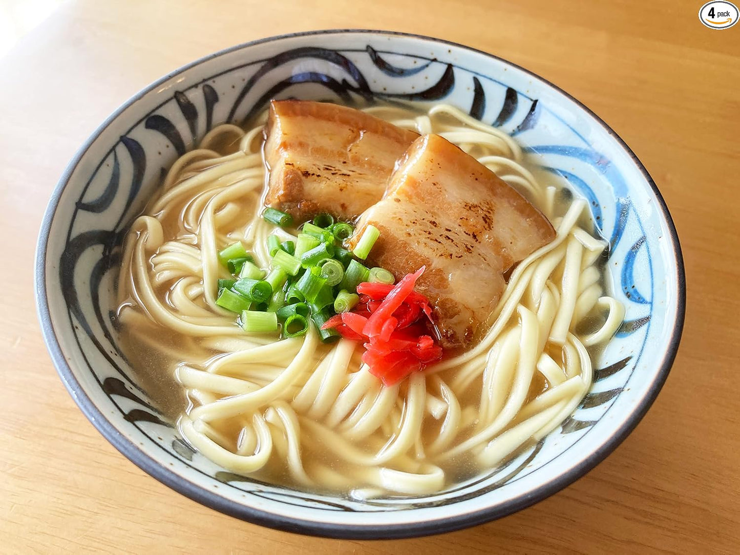 Grilled Soft Cartilage Pork Belly Soba 4-Person Set Okinawa Soba 【Dry Noodles】 with Bonito Pork Bone Soba Broth, Grilled Soft Cartilage Pork Belly, Red Ginger, and Curry Sauce Included Okinawa's Soul