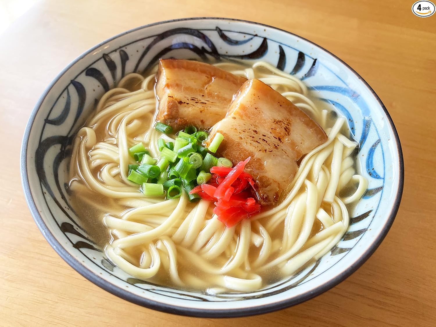 Grilled Soft Cartilage Pork Belly Soba 4-Person Set Okinawa Soba 【Dry Noodles】 with Bonito Pork Bone Soba Broth, Grilled Soft Cartilage Pork Belly, Red Ginger, and Curry Sauce Included Okinawa's Soul