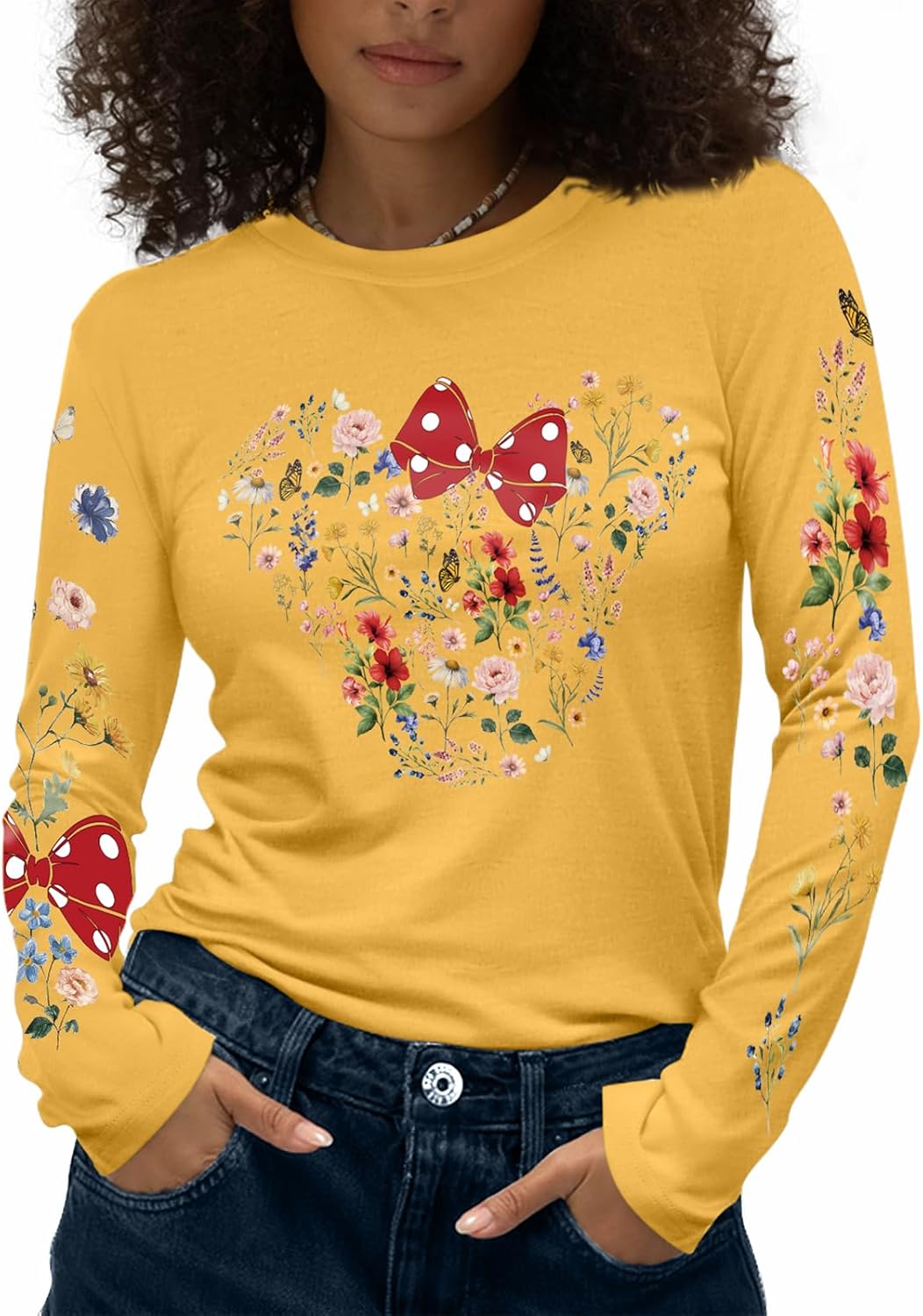 Flafens Camisetas de manga larga para mujer, cuello redondo, camisetas gráficas lindas y geniales para adolescentes y niñas