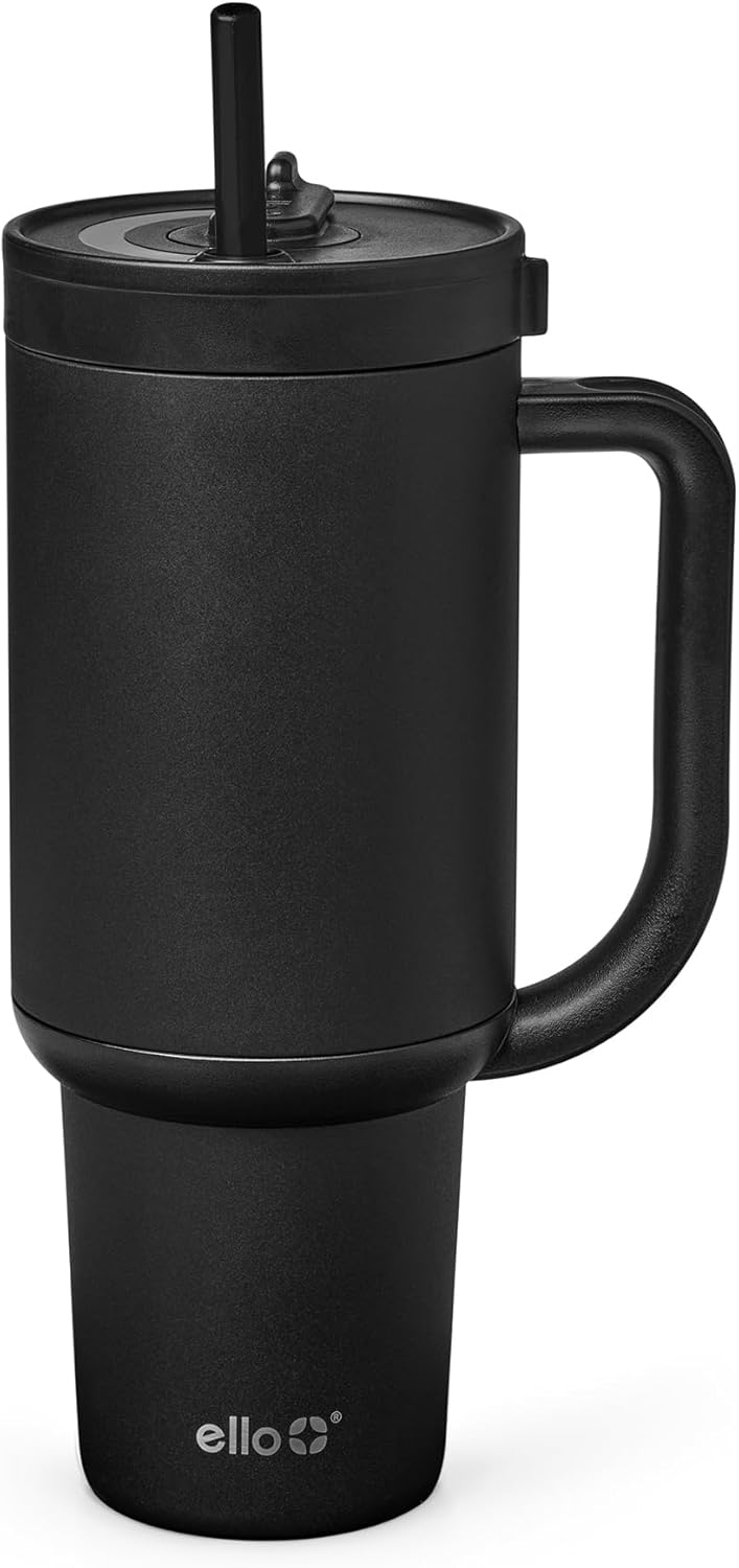 Ello Oasis - Vaso de 30 onzas con asa y pajita retráctil | Taza reutilizable de acero inoxidable aislada 100% a prueba de fugas, regalos para adolescentes, mujeres y hombres | Mantiene el frío durante