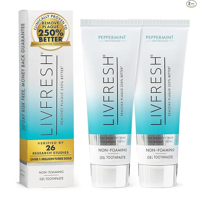 LivFresh Gel de pasta de dientes, clínicamente probado para eliminar la placa un 250% mejor, mejora la salud de las encías un 190% mejor, previene y reduce el sarro, refresca el aliento, gel dental