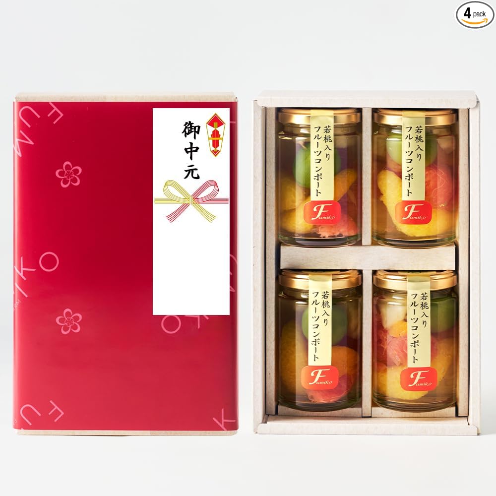 Fumiko Farm Sweets, Sweets, Housewarming Sweets, Gift, Gift, Present, Young Peach from Wakayama Prefecture, Fruit Mix Compot, 4.9 oz (140 g) x 4 Packs (Birthday Card Included)