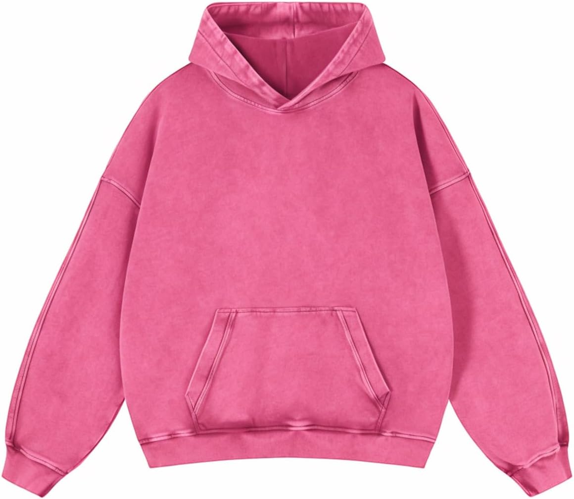 Adenorah Sudaderas con capucha de gran tamaño, para hombre, para otoño, con lavado ácido, liso, ropa urbana, de algodón, vintage