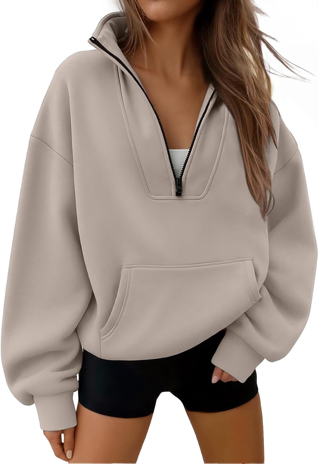 Trendy Queen - Sudaderas con medio cierrey capucha de gran tamaño, comoda, extragrande, para otoño, Y2K, ropa de invierno, 2024