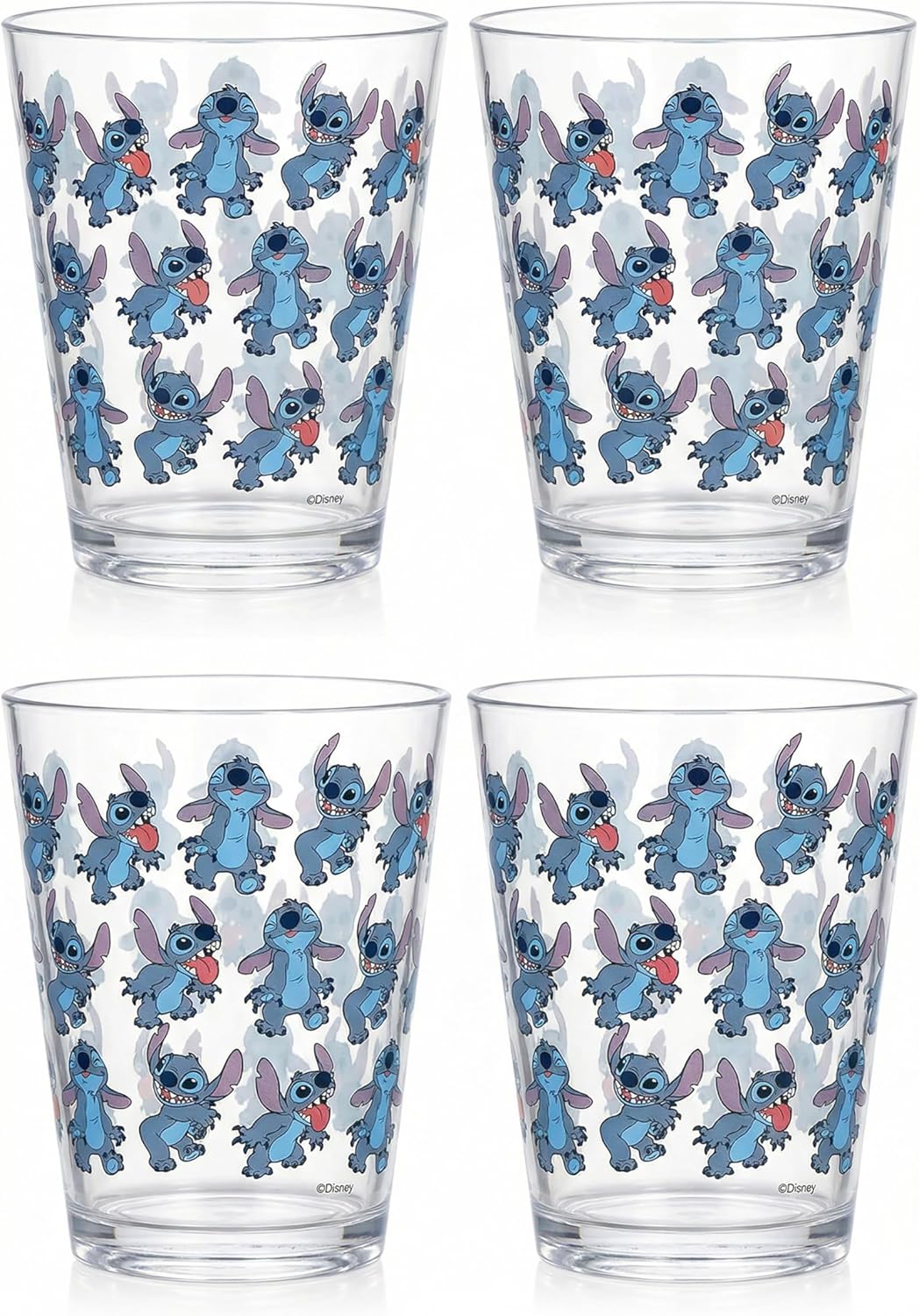 Vasos de plástico reutilizables de Disney – Paquete de 4 vasos de plástico para beber de 16 oz con diseños de Mickey, Stitch, Pooh o Disney100 – Sin BPA, apilables, seguros para lavavajillas en la