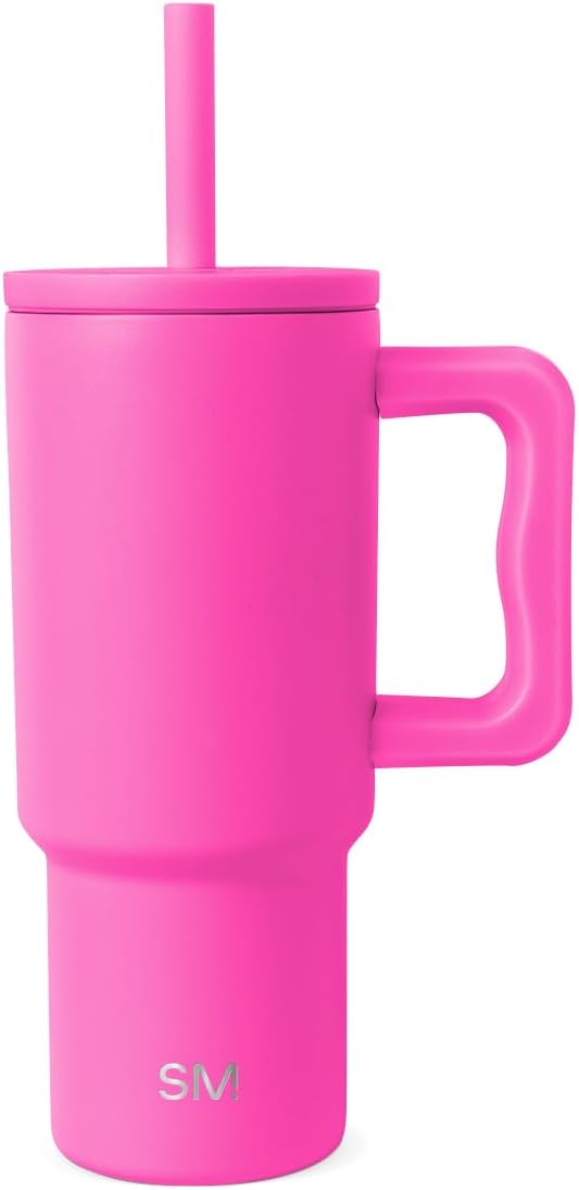 Simple Modern Disney Trek Kids - Vaso de acero inoxidable para niños y niñas, con asa y tapa con pajilla de silicona, resistente a derrames y fugas, reutilizable, Minnie Mouse en terrazo, 24 onzas