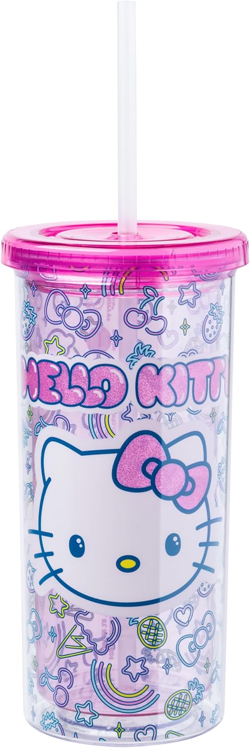 Silver Buffalo Disney Lilo and Stitch Ohana - Vaso de plástico con tapa y pajilla, 32 onzas