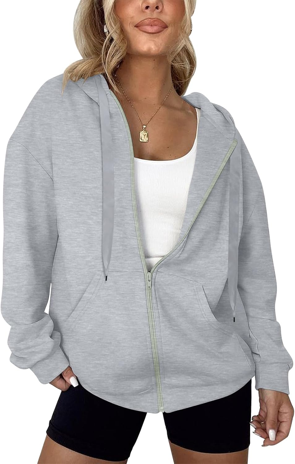 LYHIPSS - Sudaderas con capucha de gran tamaño para mujer, ligeras, con cremallera completa, manga larga, con cordón