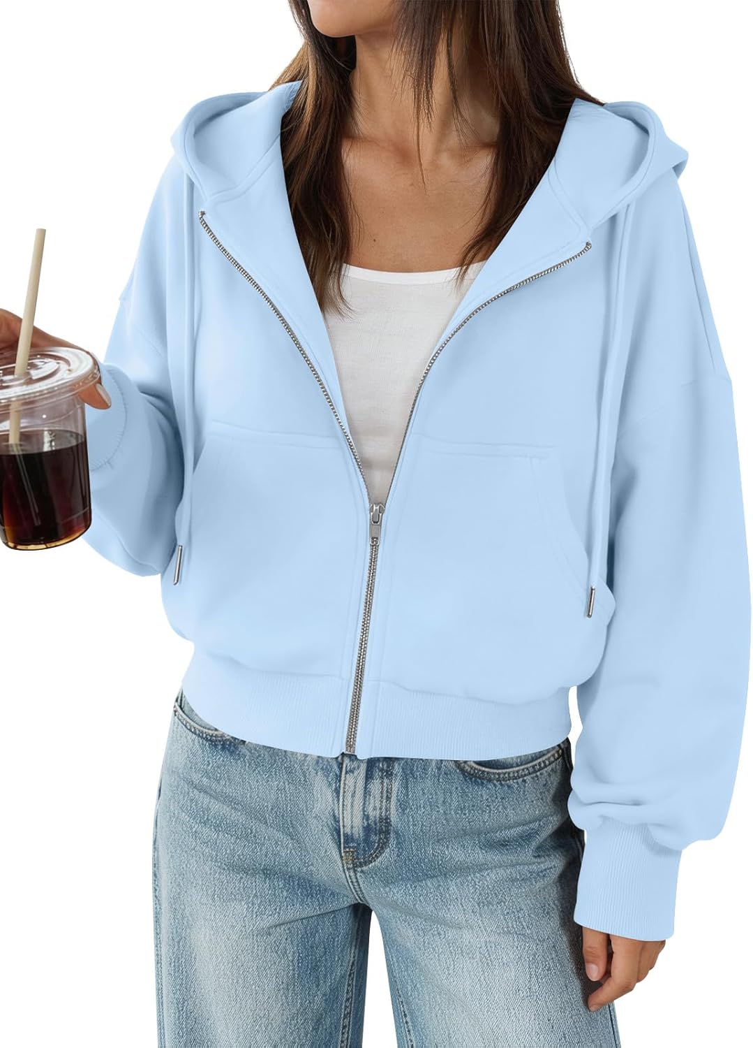 Trendy Queen - Sudaderas de vellón para mujer, con capucha y cremallera, modernas, para otoño, adolescentes y niñas