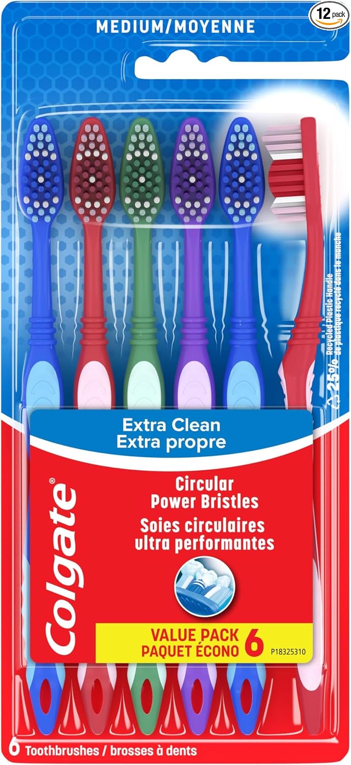 Cepillo de dientes Colgate Extra Clean, cepillo de dientes suave para adultos, 6 unidades (paquete de 1)