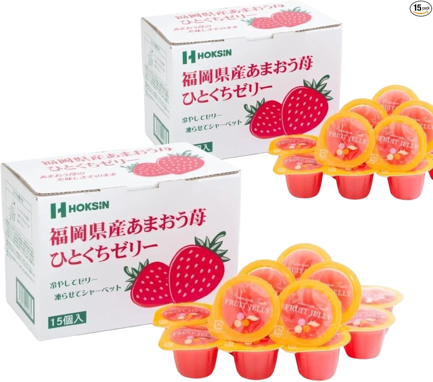 Hokushin Foods Hitakuchi Jelly, 0.7 oz (21 g) x 10 Packs, Chill Freeze, Premium Fruit Juice, Sweets, Gift, Souvenir, Treats (15 Pieces in 1 Box, Amao Strawberry, Produced in Fukuoka Prefecture)