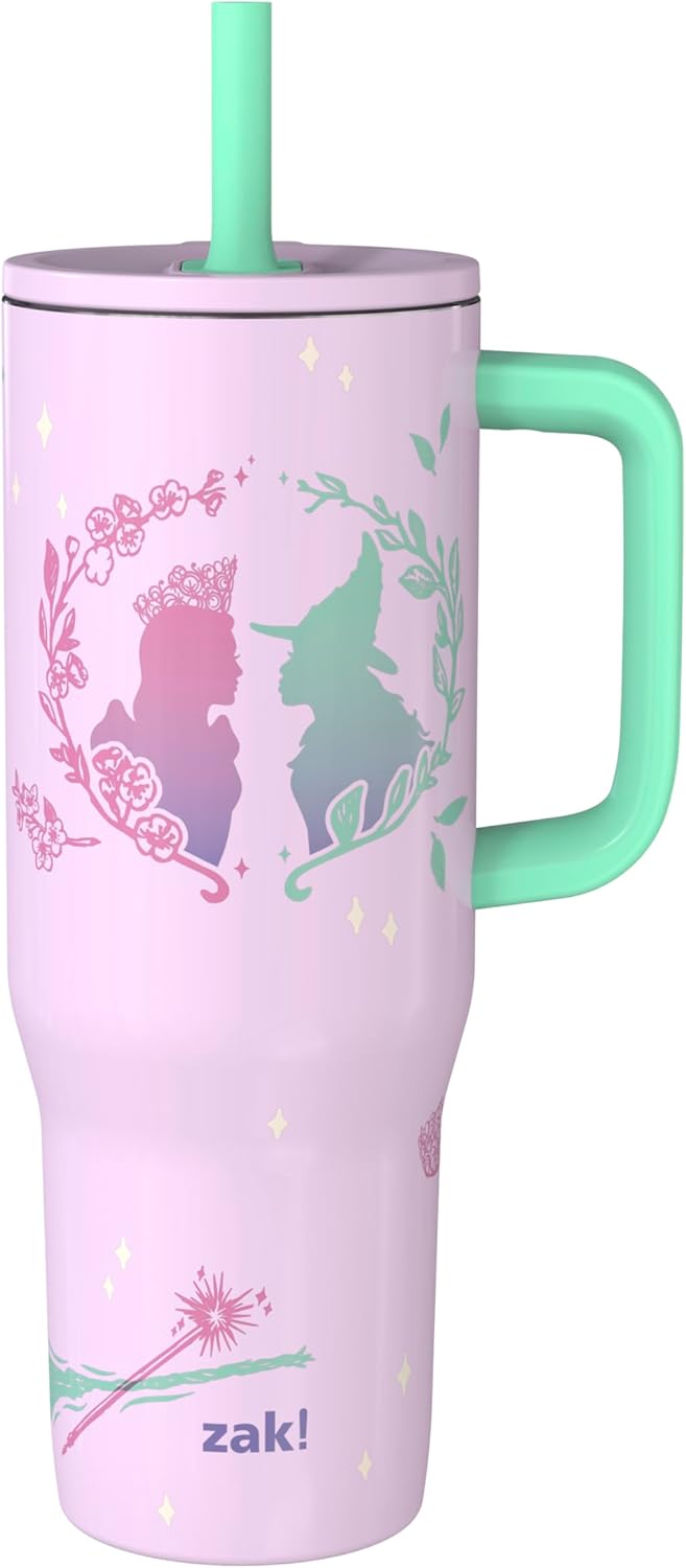 Zak Designs Disney Sutton Taza de viaje para llevar contigo, de 30 onzas, de acero inoxidable con aislamiento al vacío, con popote de silicona y asa para bebidas frías (dibujo de Mickey Mouse)