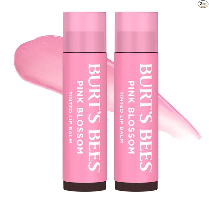 Burt's Bees - Bálsamo labial para rellenar los calcetines, fórmula de bálsamo tintado 2 en 1 de larga duración, infusión de color con manteca de karité hidratante, rosa pétalo (paquete de 2)