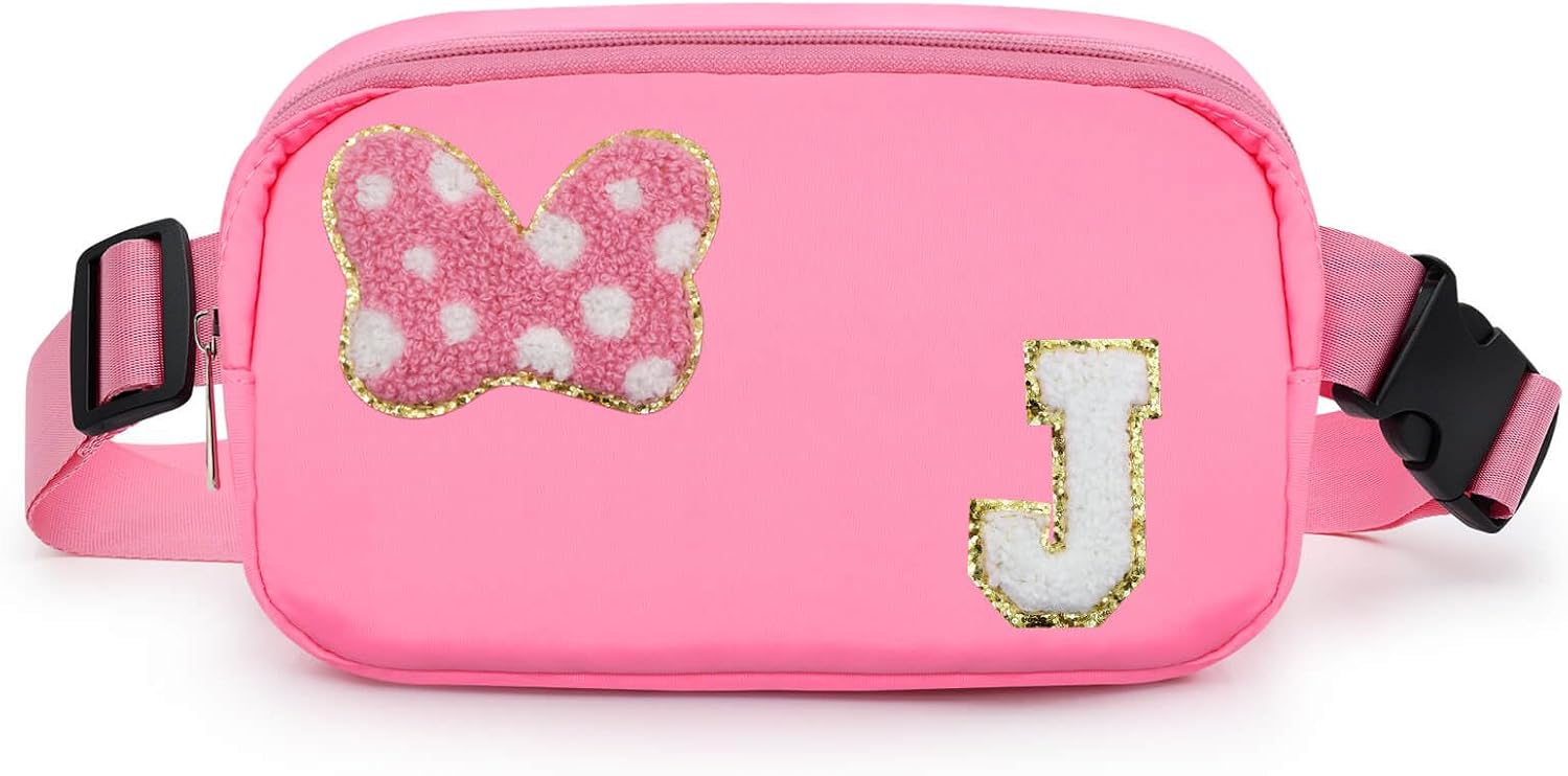Riñonera con Lazo de Letra Inicial de Chenilla, Bolsa Cruzada Impermeable para Parque, Regalos de Navidad y Cumpleaños para Niñas Adolescentes, Hijas, Mujeres, Niños, Adultos, Linda Bolsa de Cinturón